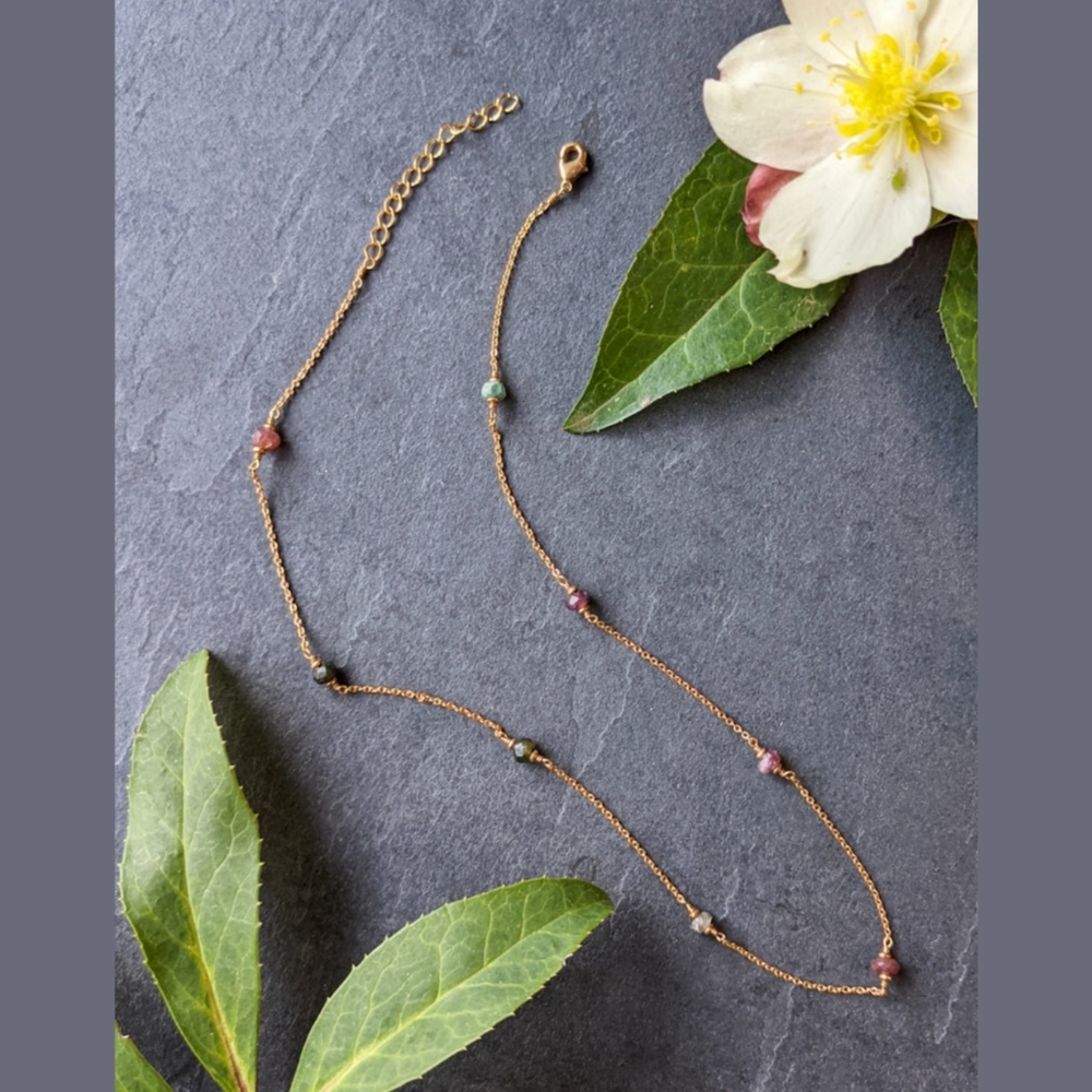 NWT Baizaar Rainbow Tourmaline Dainty Chain Necklace